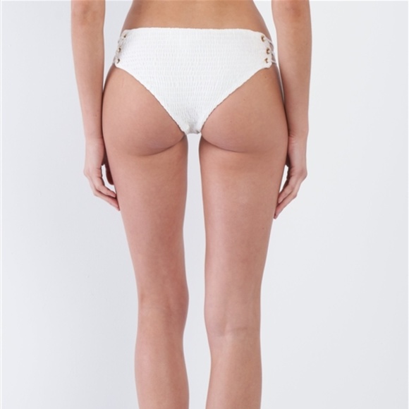 White Off-The-Shoulder 2 piece Lace up Bikini Set - Picture 2 of 6